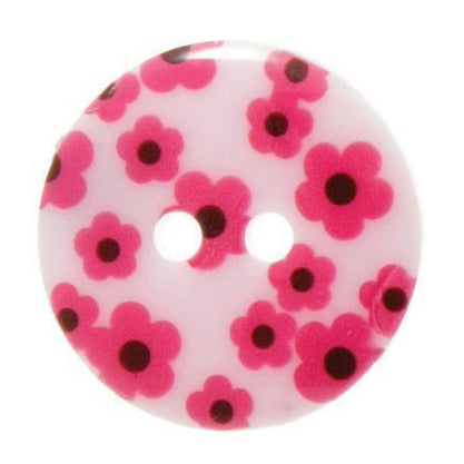 2 Hole Printed Flower Design Button - 18mm - Light Pink