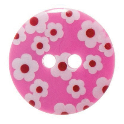 2 Hole Printed Flower Design Button - 18mm - Pink [LC6.8]