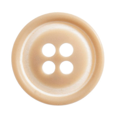 4 Hole Raised Rim with White Detail Button - 15mm - Beige