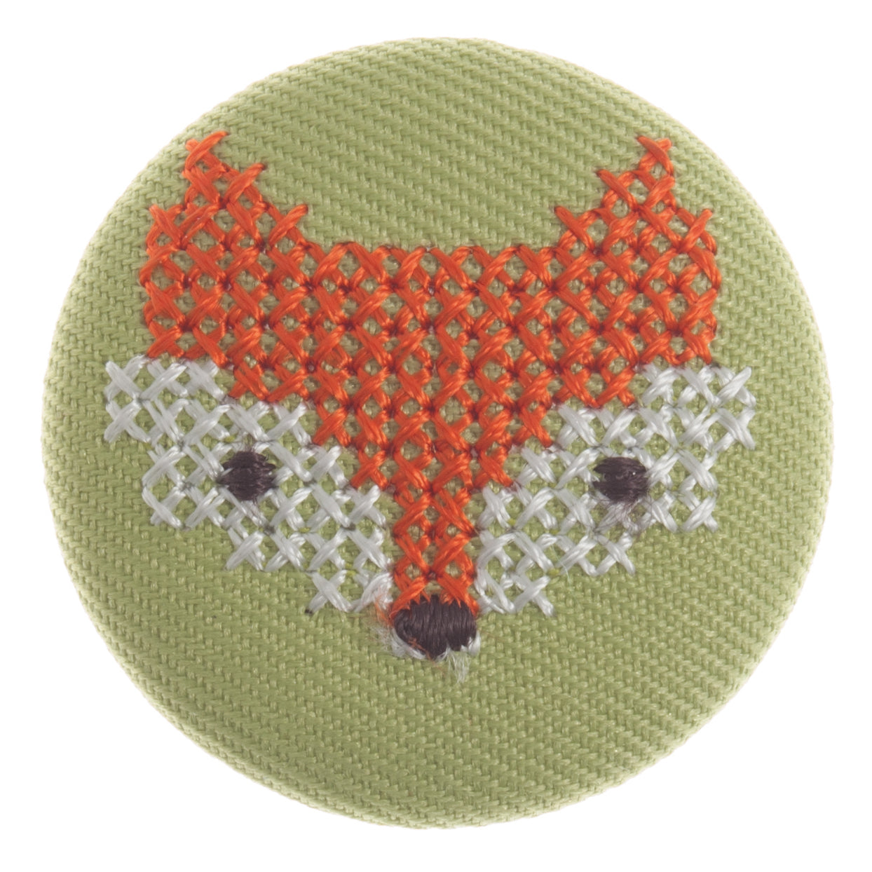 Woodland Fox X-Stitch Fabric Covered Shank Button - 34mm [LC10.2]
