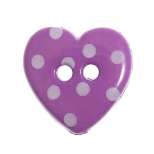 2 Hole Polka Dot Love Heart Button - 15mm - Purple/White [LD13.4]