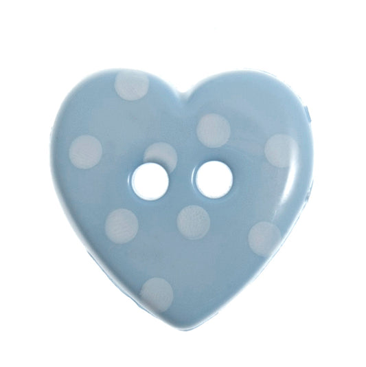 2 Hole Polka Dot Love Heart Button - 15mm - Blue/White [LD19.2]