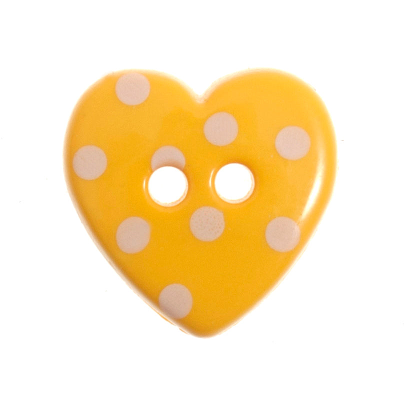 2 Hole Polka Dot Love Heart Button - 15mm - Yellow/White [LD13.2]