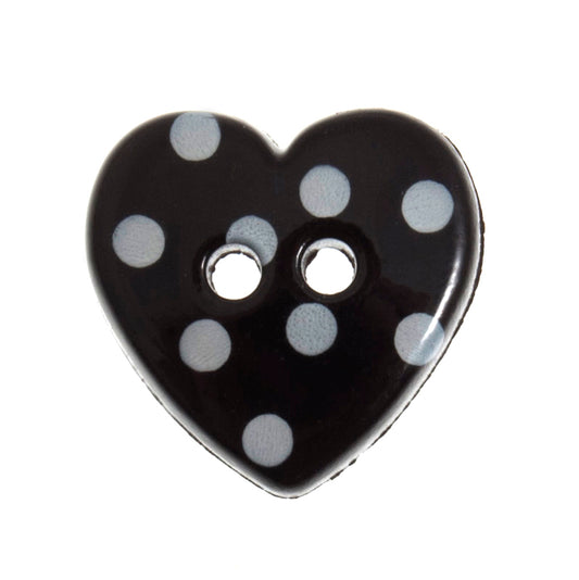 2 Hole Polka Dot Love Heart Button - 15mm - Black/White [LD14.8]