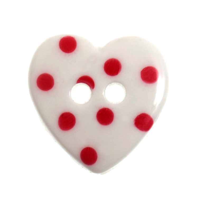 2 Hole Polka Dot Love Heart Button - 15mm - White/Red [LD13.1]