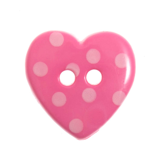 2 Hole Polka Dot Love Heart Button - 15mm - Pink/White [LD15.8]