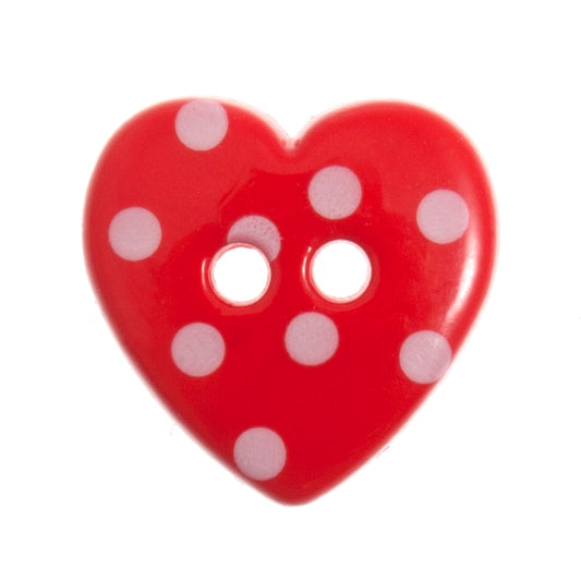 2 Hole Polka Dot Love Heart Button - 15mm - Red/White [LD20.7]