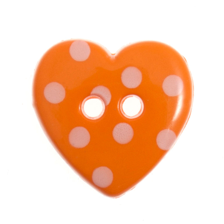 2 Hole Polka Dot Love Heart Button - 15mm - Orange/White [LD19.5]