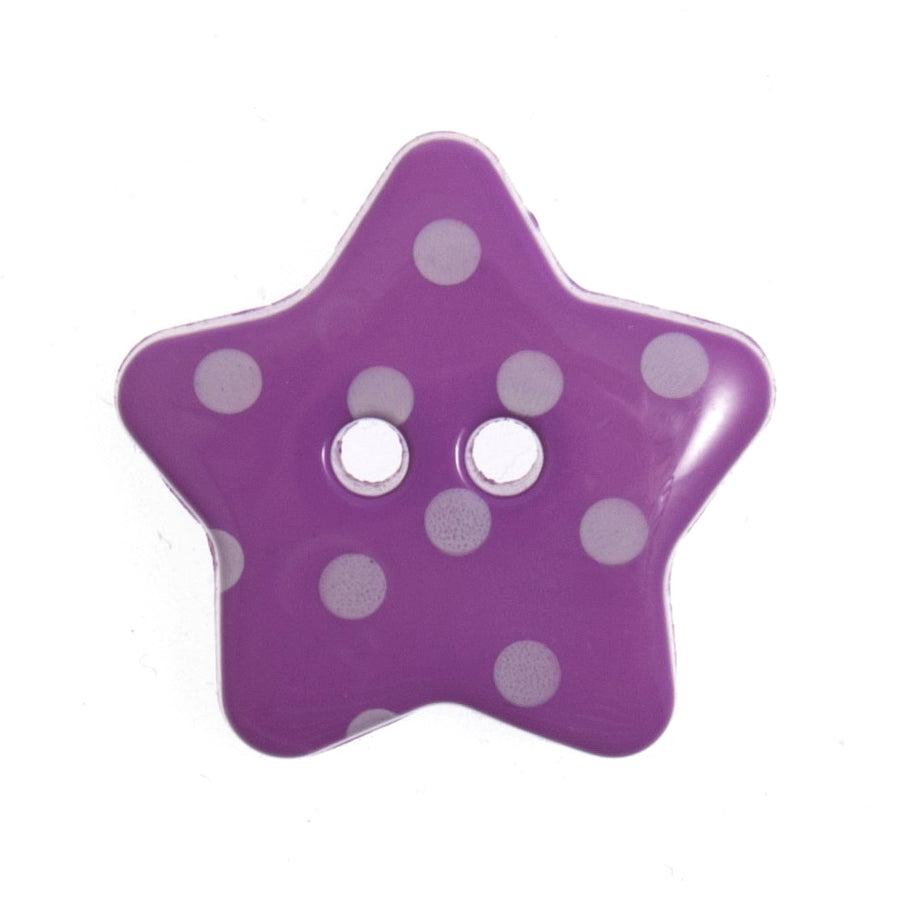 2 Hole Polka Dot Star Button - 18mm - Purple/White [LD12.3]