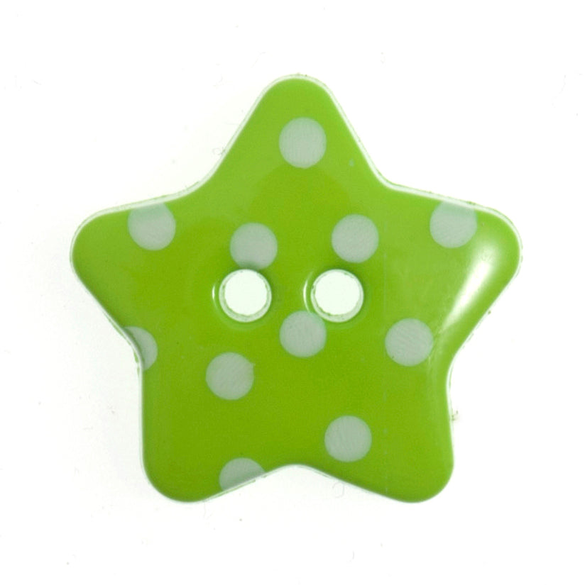 2 Hole Polka Dot Star Button - 18mm - Green/White [LD11.5]