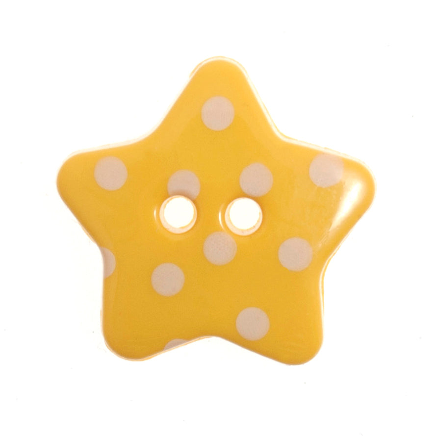 2 Hole Polka Dot Star Button - 18mm - Yellow/White [LD11.7]