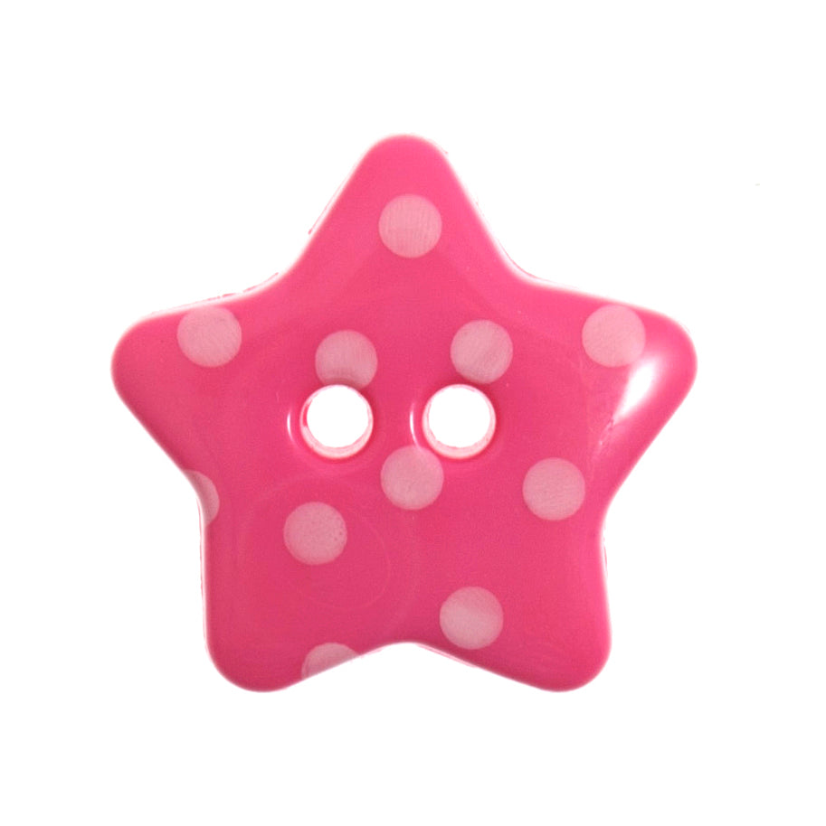 2 Hole Polka Dot Star Button - 18mm - Pink/White