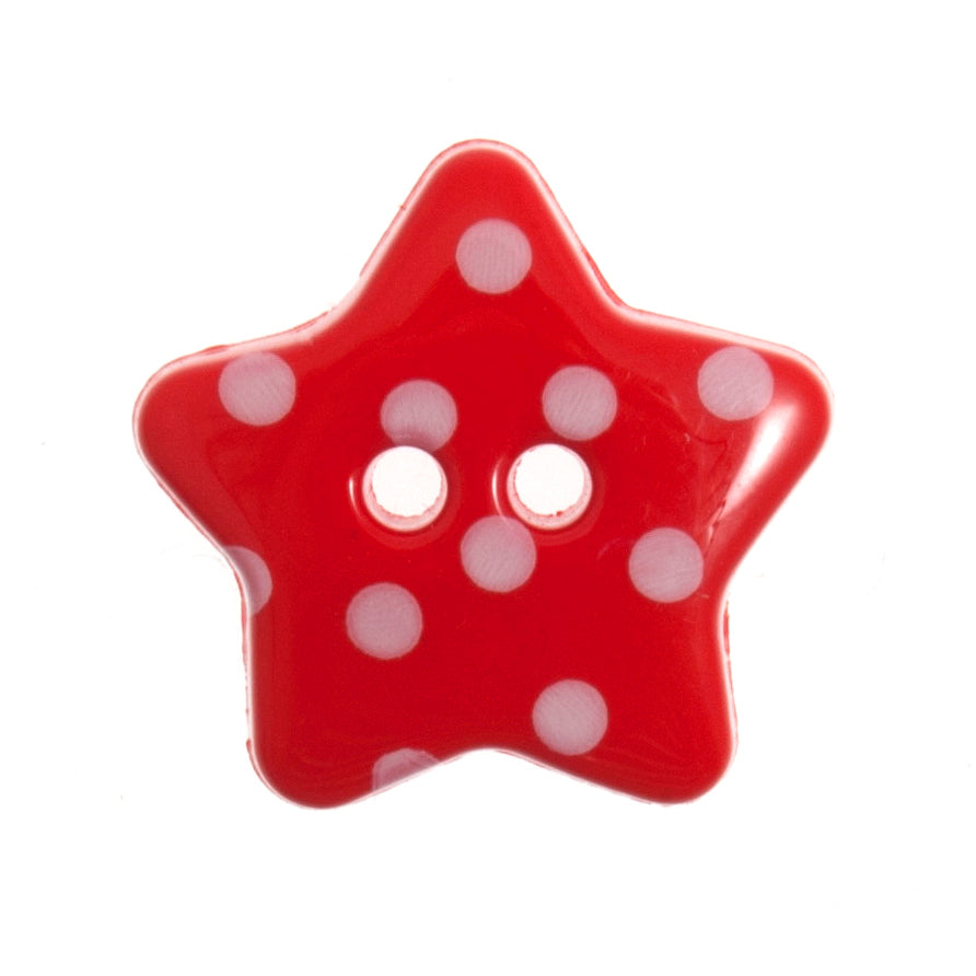 2 Hole Polka Dot Star Button - 18mm - Red/White [LD11.1]