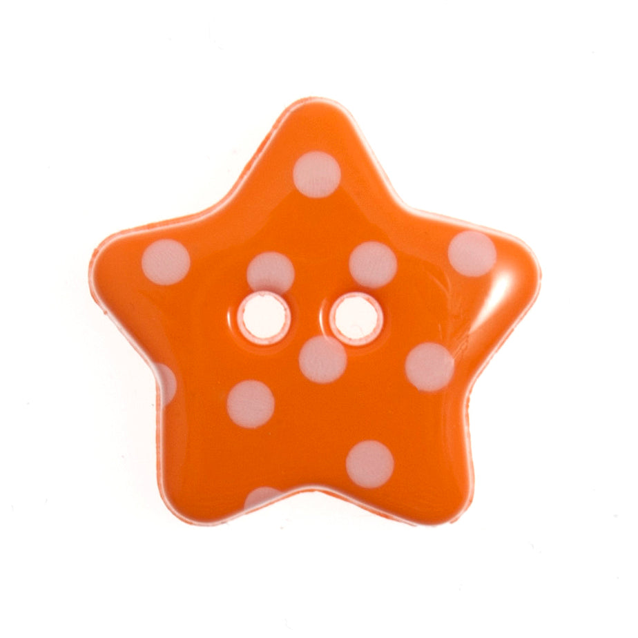 2 Hole Polka Dot Star Button - 18mm - Orange/White [LD10.7]