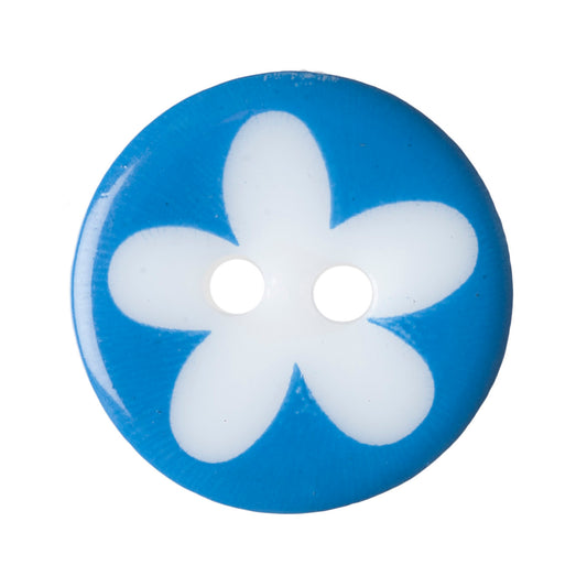 Flower Design 2 Hole Button - 13mm - Blue [LD15.4]