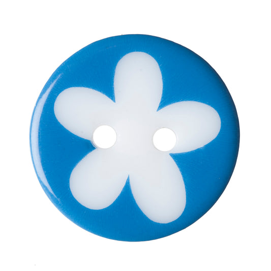 Flower Design 2 Hole Button - 17mm - Blue [LD10.8]