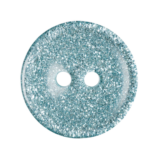 2 Hole Round Glitter Button - 15mm - Light Blue