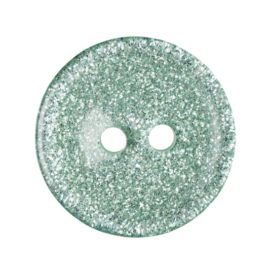 2 Hole Round Glitter Button - 15mm - Light Green