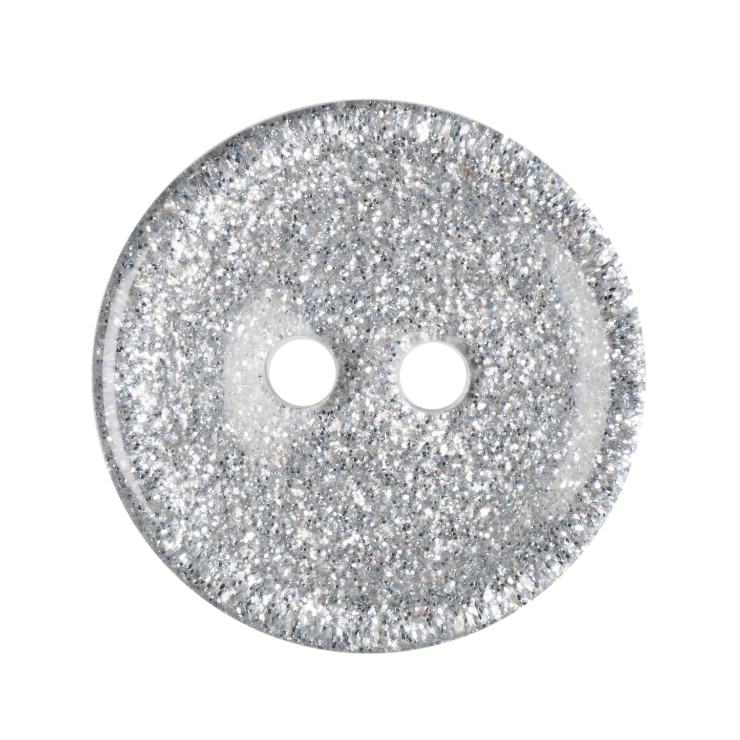 2 Hole Round Glitter Button - 15mm - Silver