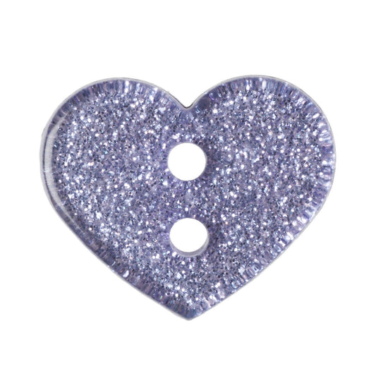 2 Hole Glitter Love Heart Button - 13mm - Lilac [LD9.6]