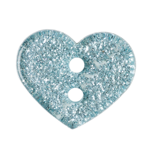 2 Hole Glitter Love Heart Button - 13mm - Light Blue [LD9.1]