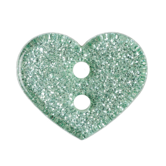 2 Hole Glitter Love Heart Button - 13mm - Light Green [LD9.3]