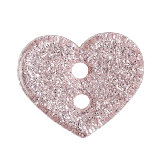 2 Hole Glitter Love Heart Button - 13mm - Light Pink [LD8.4]