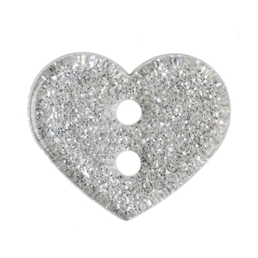 2 Hole Glitter Love Heart Button - 13mm - Silver [LD10.4]