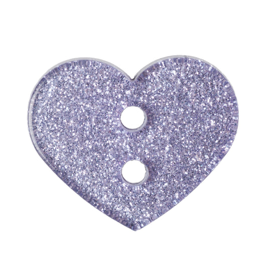 2 Hole Glitter Love Heart Button - 18mm - Lilac [LD8.5]