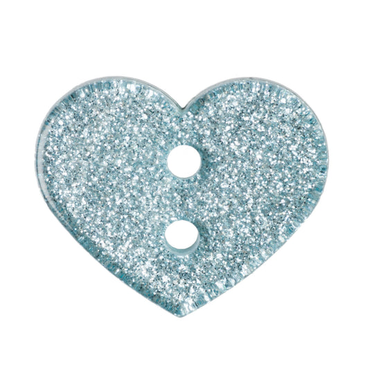 2 Hole Glitter Love Heart Button - 18mm - Light Blue [LD9.5]