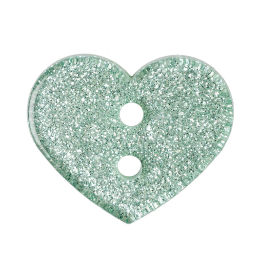 2 Hole Glitter Love Heart Button - 18mm - Light Green [LD9.7]