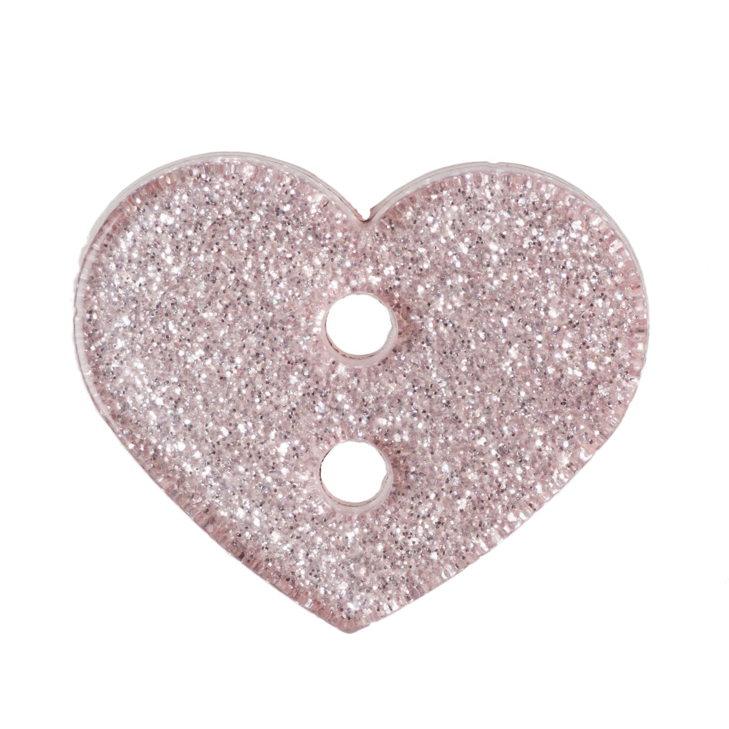 2 Hole Glitter Love Heart Button - 18mm - Light Pink