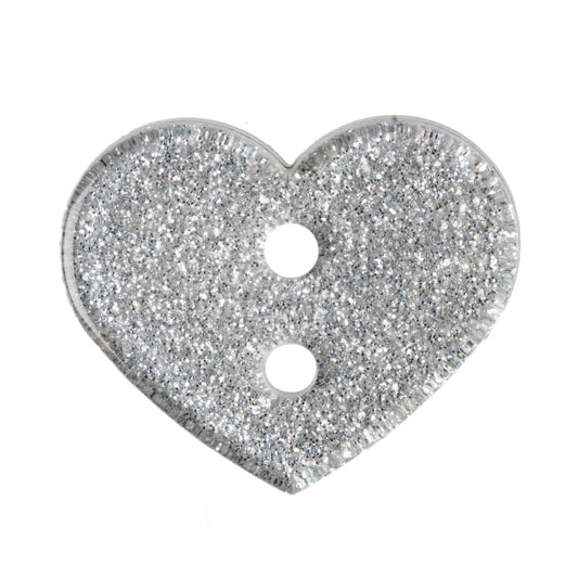 2 Hole Glitter Love Heart Button - 18mm - Silver [LD8.3]