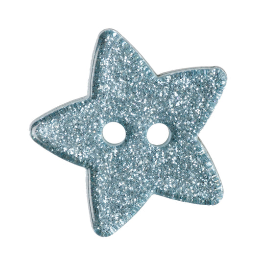 2 Hole Glitter Star Button - 18mm - Light Blue