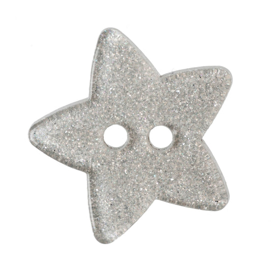 2 Hole Glitter Star Buttons - 18mm - Silver [LD8.8]
