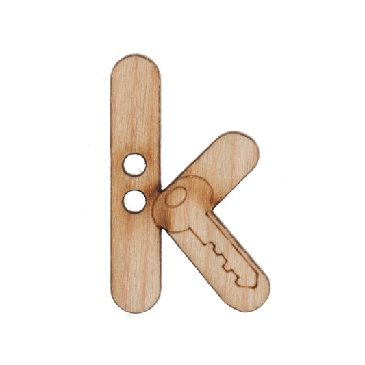 Wooden Alphabet Craft 2 Hole Button - 17mm - Letter K [LD22.2]