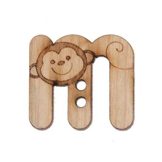 Wooden Alphabet Craft 2 Hole Button - 25mm - Letter M [LD26.5]