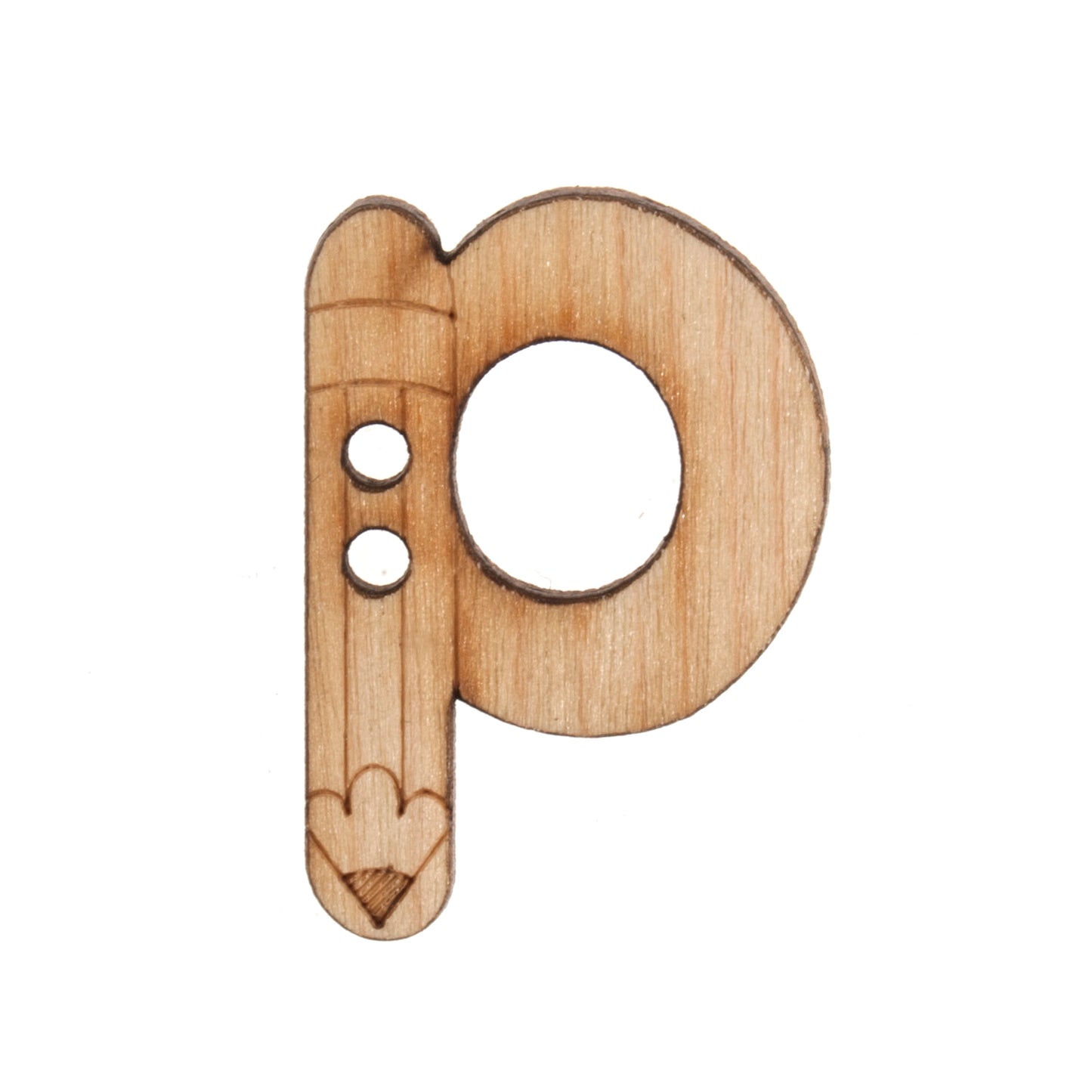 Wooden Alphabet Craft 2 Hole Button - 20mm - Letter P [LD21.7]