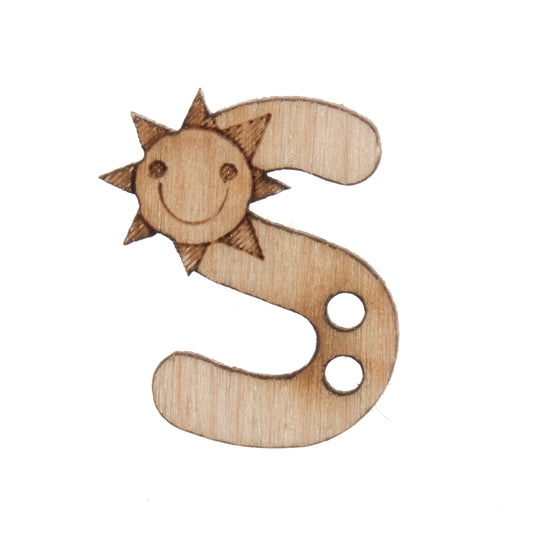 Wooden Alphabet Craft 2 Hole Button - 17mm - Letter S [LD25.4]