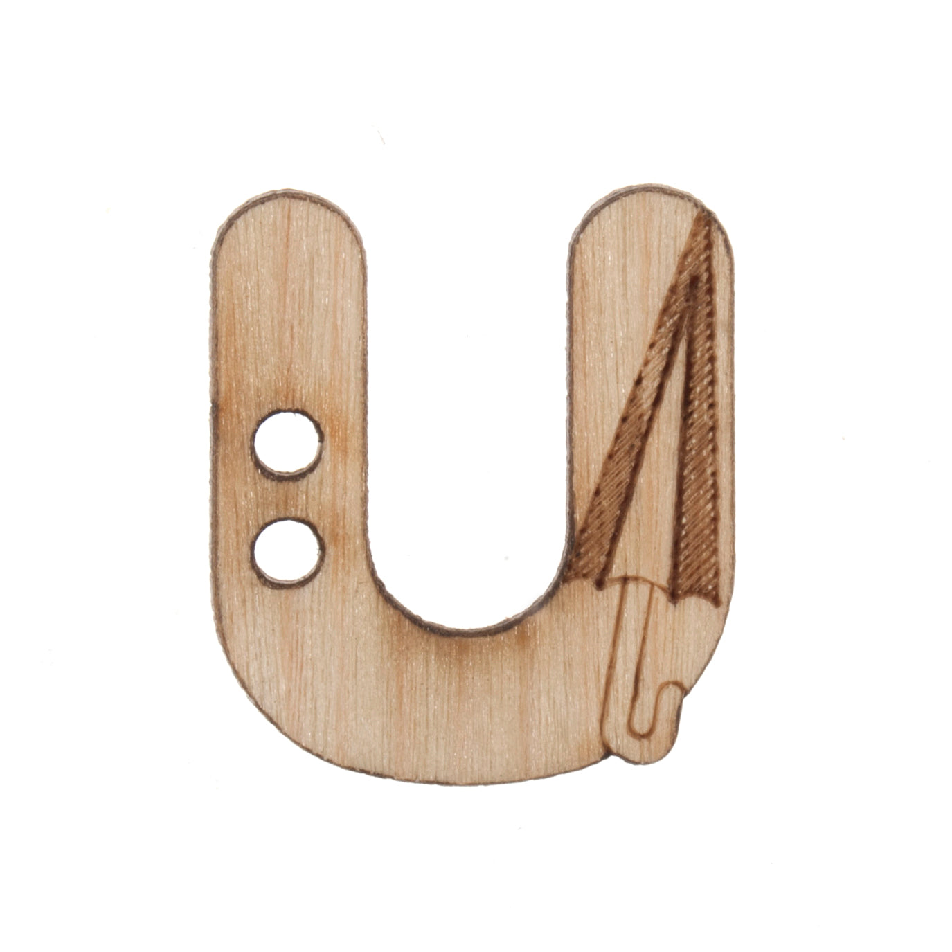 Wooden Alphabet Craft 2 Hole Button - 20mm - Letter U