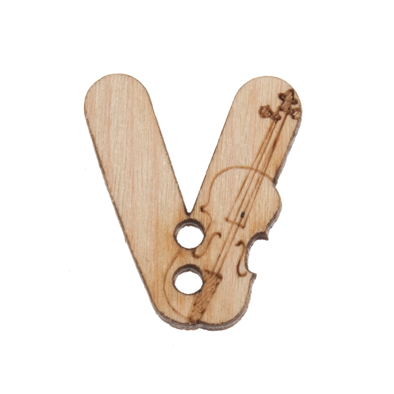 Wooden Alphabet Craft 2 Hole Button - 20mm - Letter V [LD23.3]