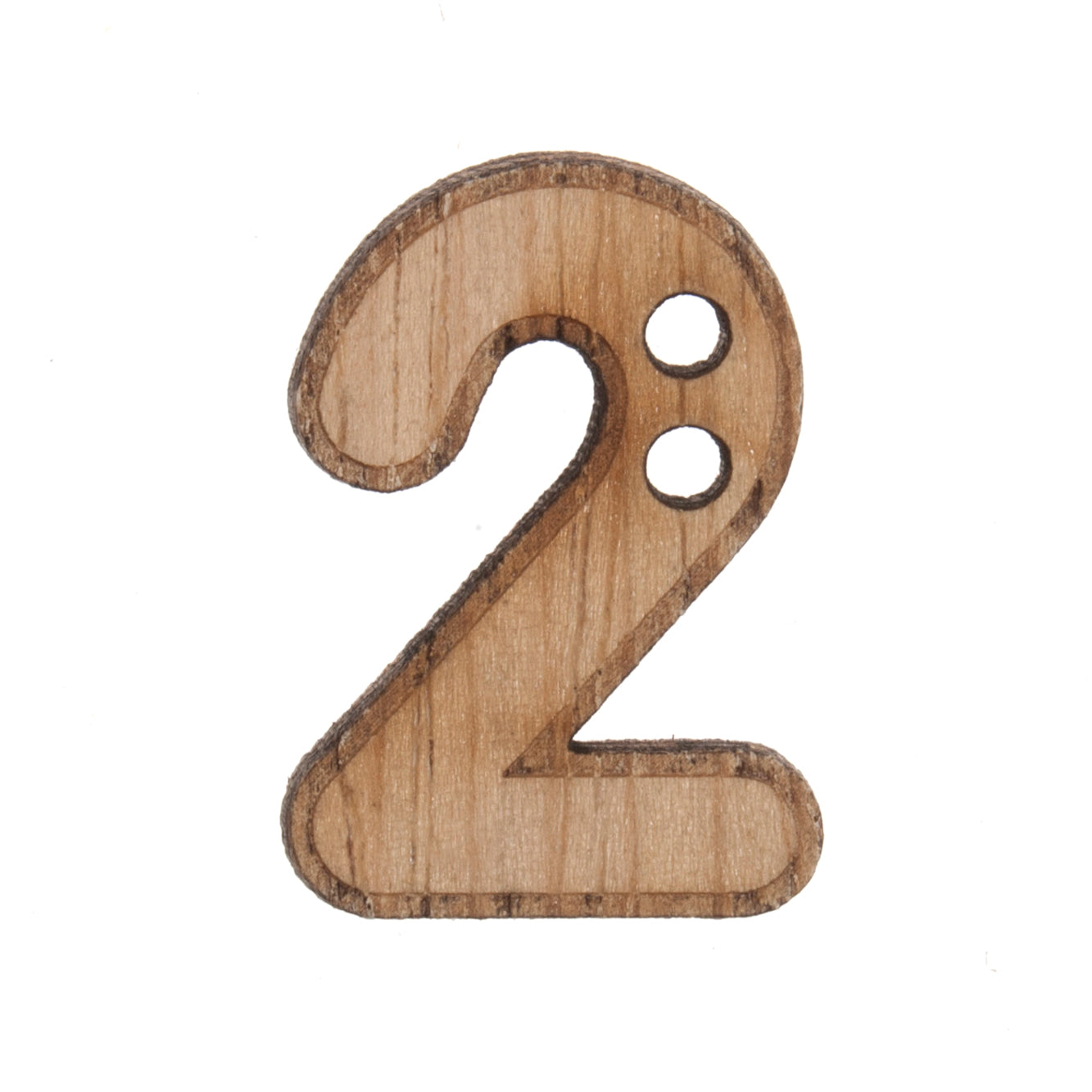 Wooden Numbers Craft 2 Hole Button - 22mm - Number 2