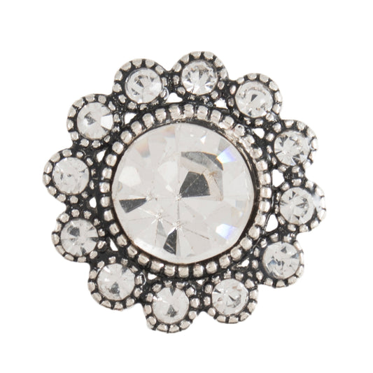 Diamante Patterned Flower Shank Button - 16mm - Dark Silver