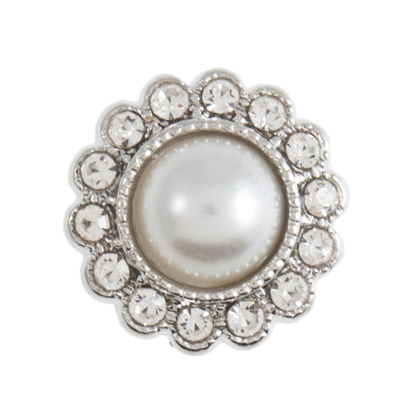 Diamante & Pearl Flower Shank Button - 11mm - Silver [LD26.2]
