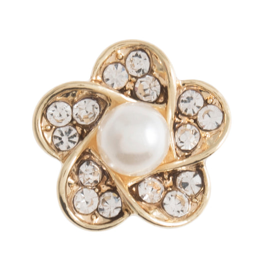 Diamante & Pearl 5 Petal Flower Shank Button - 12mm - Gold [LD23.7]