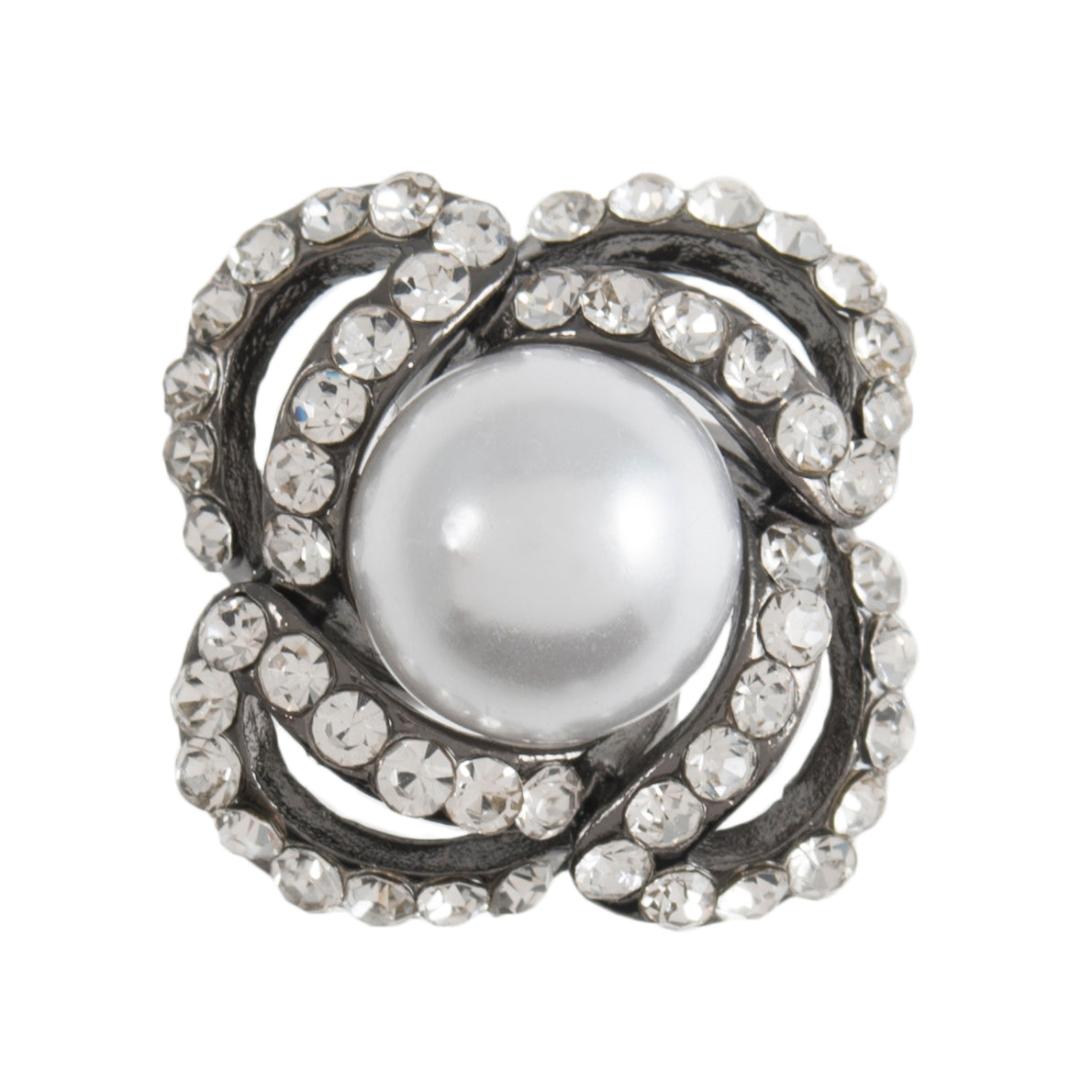 Diamante Wrapped Pearl Shank Button - 19mm - Dark Silver