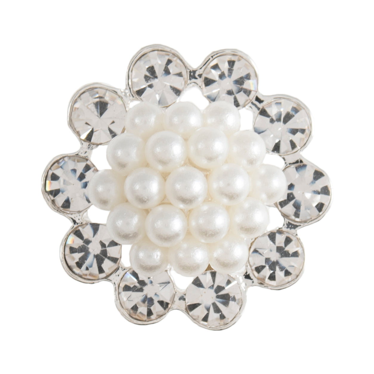 Diamante Pearl Cluster Flower Shank Button - 19mm - Silver