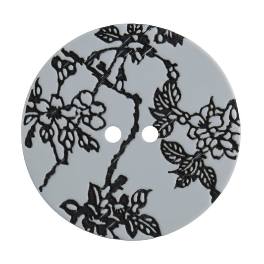 Engraved 2 Hole Floral Button - 28mm - Grey/Black [LC19.4]