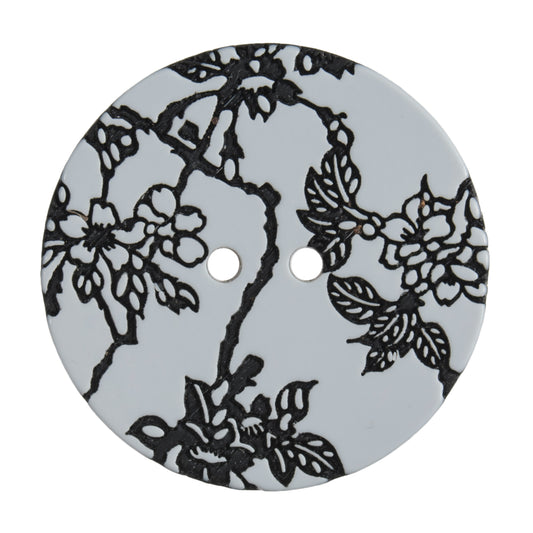 Engraved 2 Hole Floral Button - 34mm - Grey/Black [LC18.1]