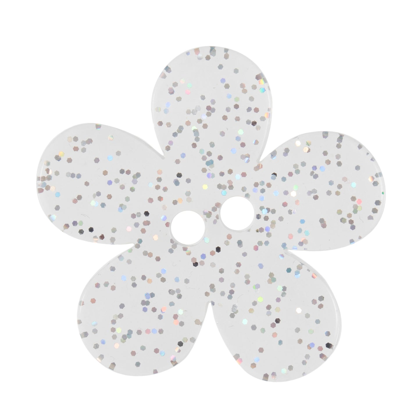 2 Hole Transparent Flower Glitter Button - 32mm - Transparent
